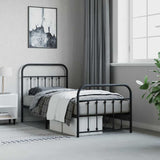 Bed Frame Black Powder-Coated Steel Single Storage Bed Frame 352589