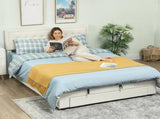 King Size Ottoman Bed Frame, with Front Drawer - Cream T3398P423096
