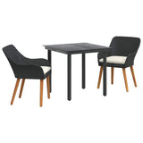 Garden Dining Set with Cushion 3 pcs Black Poly Rattan 3261670