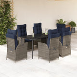 7 Piece Garden Dining Set with Cushions Grey Poly Rattan 3213299