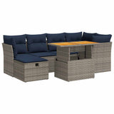 7 Piece Garden Sofa Set with Cushions Black Poly Rattan Acacia 3327978