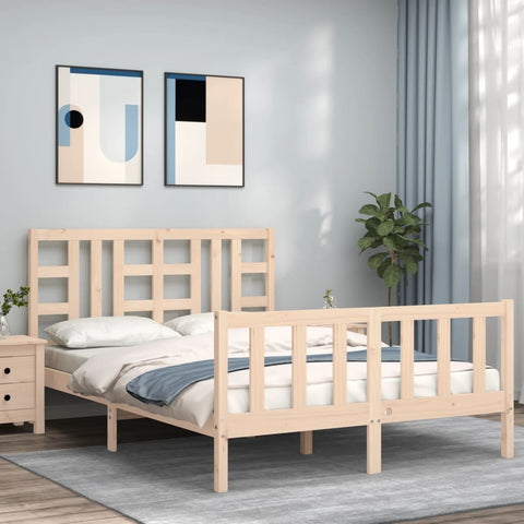 ZNTS Bed Frame with Headboard 160x200 cm Solid Wood 3191981