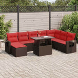 9 Piece Garden Sofa Set with Cushions Brown Poly Rattan Acacia 3327884