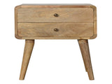 Solid Wood Curved Oak-ish Bedside, 2 Drawers, Beige B2743P402926