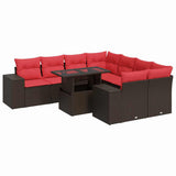 9 Piece Garden Sofa Set with Cushions Brown Poly Rattan Acacia 3326775