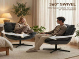 Accent Chair with Footstool, Swivel Lounge Chair with Chenille Upholstery, Metal Base, Dark Grey T3398P554106