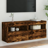 TV Wall Cabinet with LED Lights Smoked Oak 100x30x40 cm 837215