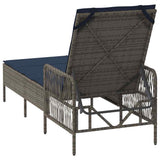 Sun Lounger Grey and Navy Blue 55 x 200 x 92 cm Poly Rattan 365431