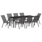 Garden Dining Set 9 pcs Grey and Black Powder-coated Steel 3379127