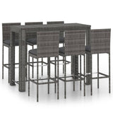 7 Piece Garden Bar Set with Cushions Poly Rattan Grey 3095412