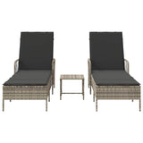 Sun Lounger 2-person 3 pcs Light Grey and Dark Grey Poly Rattan 365437