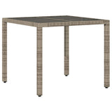 Garden Table with Glass Top Grey 90x90x75 cm Poly Rattan 365588
