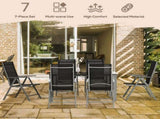 7 Piece Garden Dining Set, Outdoor Table and 6 Folding and Reclining Chairs, Aluminium Frame, T3398P318582