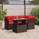 5 Piece Garden Sofa Set with Cushions Brown Poly Rattan Acacia 3326155