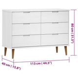 Drawer Cabinet MOLDE White 113x40x80 cm Solid Wood Pine 350508