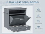 Pet Feeder Station, Dog, Cat Storage Container, with Raised Bowls, Hanger, Cabinet - Grey T3398P349788
