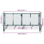 Fence Gate Steel 306x125 cm Green 42981