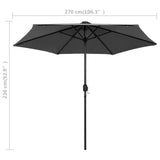Garden Parasol with LED Lights and Aluminium Pole 270 cm Anthracite 47354