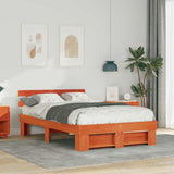 Bed Frame with Headboard Wax Brown 140 x 190 cm Solid Pine Wood 872490