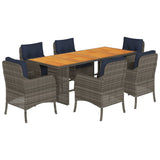7 Piece Garden Dining Set with Cushions Grey Poly Rattan 3211904