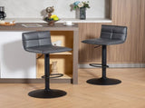 Set of Two Modern Faux Leather Bar Stools - Dark Grey T3398P423891