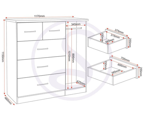 ZNTS Nevada 5 Drawer Low Wardrobe 100-101-103