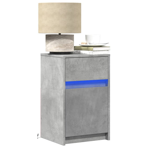 ZNTS Bedside Cabinet with LED Lights Concrete Grey Engineered Wood 852004