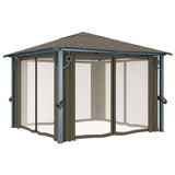 Gazebo with Curtain&LED String Lights 3x3 m Taupe Aluminium 3070334