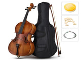 Full Side 4/4 Matte Natural Color Spruce Panel Cello with Bag Bow Rosin Bridge Strings 48508763