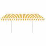 ZNTS Manual Retractable Awning with Posts 4x3.5 m Yellow and White 3070018