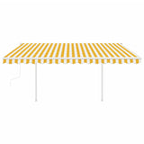 Manual Retractable Awning with Posts 4x3.5 m Yellow and White 3070018