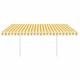 ZNTS Manual Retractable Awning with Posts 4x3.5 m Yellow and White 3070018