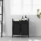 Laundry Basket 2 Compartments with Shelf Black Oak 859065