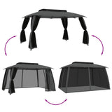 Gazebo with Double Roof and Mesh Walls Anthracite 3.93x2.93 m Steel 368452