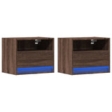 ZNTS Wall-mounted Bedside Cabinets with LED Lights 2 pcs Brown Oak 852074