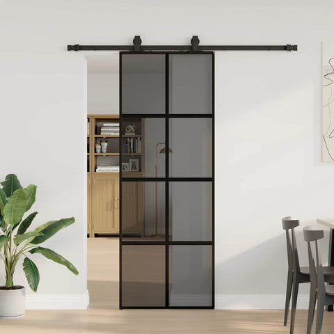 Sliding Door with Hardware Set Black 76x205 cm Tempered Glass 3375835