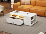 High Gloss Coffee Table with Open Storage, LED lights, Centre Table with 2 drawers, Sofa Side Table, N605P368348W