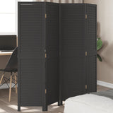 Room Divider 4 Panels Black Solid Wood Paulownia 358849