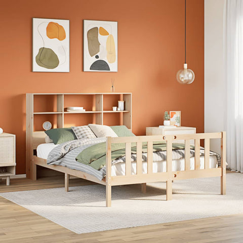 ZNTS Bookcase Bed without Mattress 150x200cm King Size Solid Wood Pine 3322317