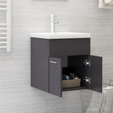Sink Cabinet with Built-in Basin High Gloss Grey Engineered Wood 3071269
