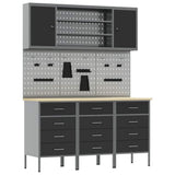 Work Cabinet with Drawer 7 pcs Black Engineered Wood and Steel 3321436