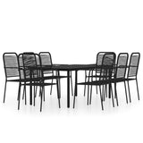 Dining Set Black Powder-coated steel, glass, cotton rope Large 3099142