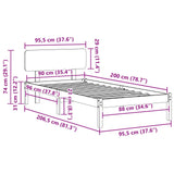 Bed Frame with Headboard White 90 x 200 cm Solid Pine Wood 872123