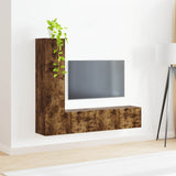 TV Cabinet Set Wall-mounted 3 pcs Smoked Oak Engineered Wood 3408993