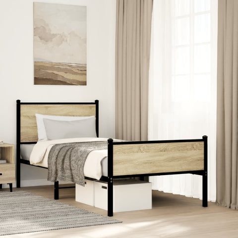 Metal Bed Frame without Mattress Sonoma Oak 90x190 cm Single 4007896