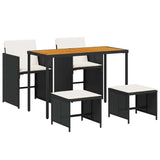 5 Piece Garden Dining Set with Cushions Black Poly Rattan 365085