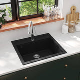 ZNTS Granite Kitchen Sink Single Basin Black 142954