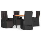 ZNTS 5 Piece Garden Dining Set Black Poly Rattan&Solid Wood Acacia 3157643