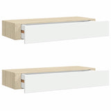 Wall Drawer Shelves 2 pcs Oak and White 60x23.5x10cm MDF 330264