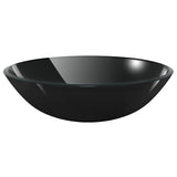 Bathroom Sink with Tap and Push Drain Black Tempered Glass 3098451